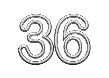 36 Numara: Gümüş Metalik Beyaz Arkaplan 3B Görüntü