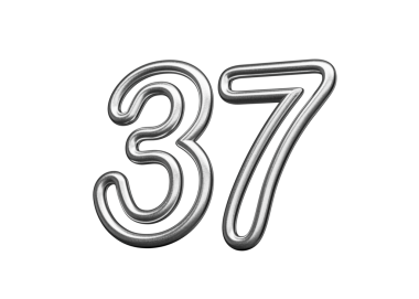 37 Numara: Gümüş Metalik Beyaz Arkaplan 3B Görüntü