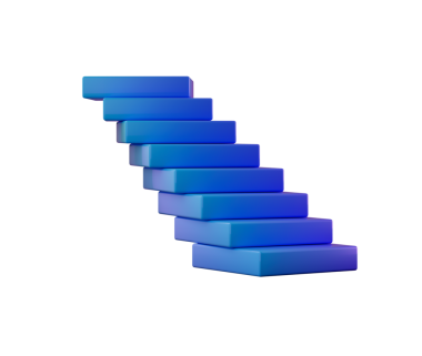 Beyaz bloklardan oluşan soyut bir üç boyutlu merdiven, dinamik ve geometrik bir yapı oluşturuyor. 3d illüstrasyon