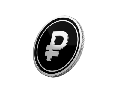 Metalik Rus Rublesi simgesi siyah sikkeye karşı gümüş sikke üzerinde.