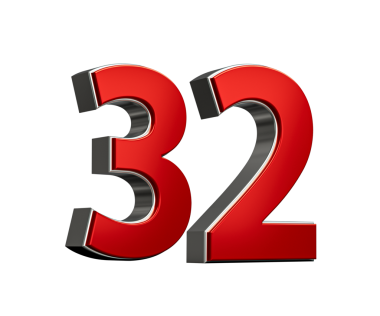 Kalın Kırmızı 32 numara Parlak Metalik Beyaz Arkaplan 3D Görüntü