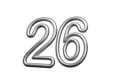 26 Numara: Gümüş Metalik Beyaz Arkaplan 3B Görüntü