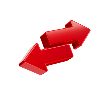 3D İki Kırmızı Ok takası ve transferi sembolize ediyor. 3d illüstrasyon