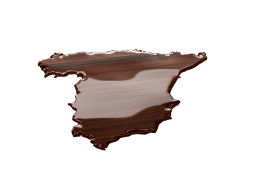 Tahta zeminde şeffaf sıvı sudan yapılmış İspanya Haritası Su tasarrufu Konsepti 3B Resim