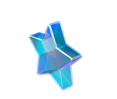 Zarif parlayan kristal yıldız, 3D fütüristik mavi mor renkte. 3d illüstrasyon