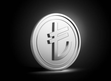 3D Gümüş Parlak Türk Lirası Koyu Arkaplan 3D Görüntü Üzerine İzole Edildi