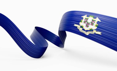 Connecticut bayrağı renginde 3 boyutlu dalgalı kurdele ulusal gurur ve zarafetle akıyor. 3B Görüntü