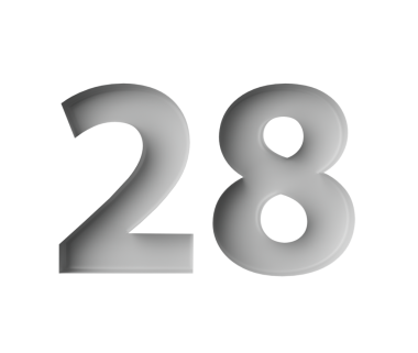 Parlak beyaz, 28 numara, gölgeyle süslenmiş, arka planda 3 boyutlu görüntü.