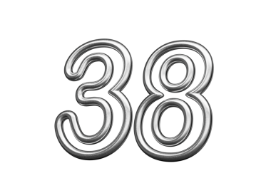 38 Numara: Gümüş Metalik Beyaz Arkaplan 3D Görüntü