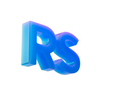 Canlı 3D mavi yarı saydam RS harfleri, markalaşma veya teknoloji için modern tasarım. 3d illüstrasyon