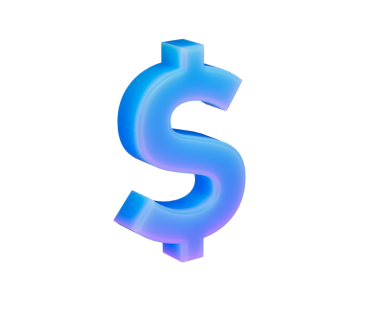 Canlı mavi ve mor renkli 3D dolar işareti, para ve finansmanı sembolize ediyor. 3d illüstrasyon