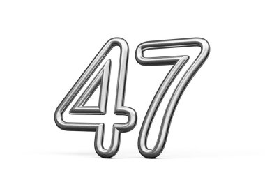Kırk yedi numara. Gümüş metalik beyaz arka plandan yapılmış 47 numara.