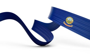 Idaho bayrak renginde 3 boyutlu dalgalı kurdele, ulusal gurur ve zarafetle akıyor. 3B Görüntü