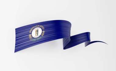 Kentucky bayrak renginde 3 boyutlu dalgalı kurdele, ulusal gurur ve zarafetle akıyor. 3B Görüntü