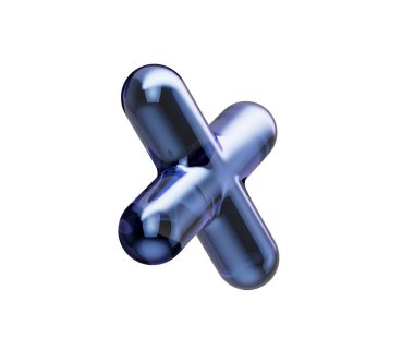 Pürüzsüz yansımaları ve metalik bir kaplaması olan üç boyutlu koyu mavi çarpım sembolü. 3d illüstrasyon