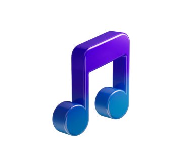 3d Glossy blue and purple musical note icon with dual quavers and soft glow, 3D Illustration.