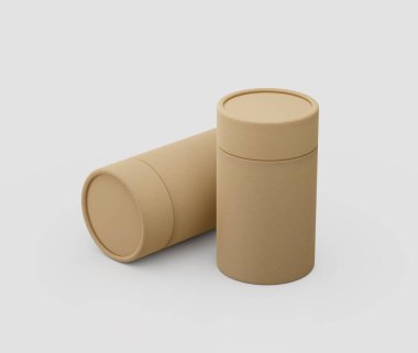 Kraft paper jars for eco-friendly product packaging on a clean white background. 3d illustration