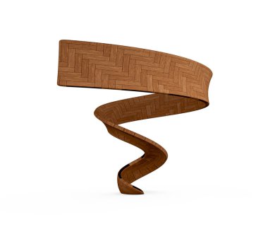 Herringbone parke desenli zarif ahşap kurdele beyazı büküyor. 3B illüstrasyon