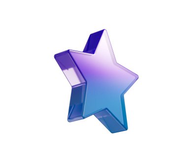 3D parlak yıldız ikonu, mavi ile mor arasında değişen, reytingler veya ödüller için ideal. 3B Görüntü
