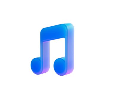 3D Parlak mavi nota simgesi çift titreşimli ve yumuşak parıltılı, 3D İllüstrasyon