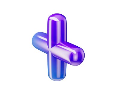 3 boyutlu parlak artı işareti, pürüzsüz kenarları olan mavi ve mor bir gradyan. 3B Görüntü