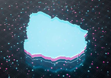 Aydınlatılmış Uruguay Veri Haritası Kusursuz Desen Arkaplanındaki Neon Mavi Işık 3B Görüntü