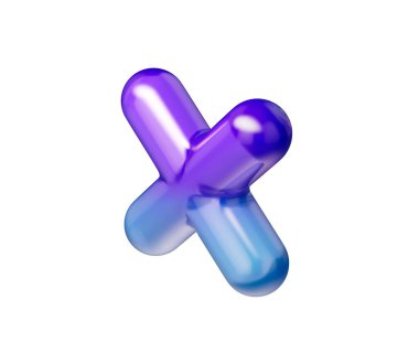 Mor-mavi gradyanı, yumuşak yansımaları ve derinliği olan 3D parlak çarpma sembolü. 3B Görüntü