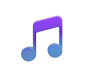 3d Glossy blue and purple musical note icon with dual quavers and soft glow, 3D Illustration.