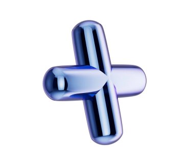Pürüzsüz, yansıtıcı metalik yüzeyi ve yuvarlak kenarları olan 3D mavi artı sembol. 3d illüstrasyon
