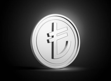 3D Gümüş Parlak Türk Lirası Koyu Arkaplan 3D Görüntü Üzerine İzole Edildi