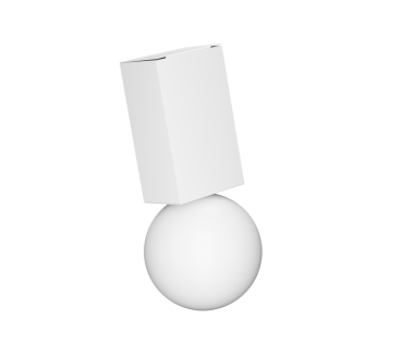 Temiz beyaz dikdörtgen kutu pürüzsüz beyaz bir küre üzerinde dengeleniyor.