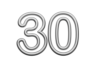 30 Numara: Gümüş Metalik Beyaz Arkaplan 3B Görüntü