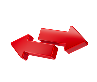 3D İki Kırmızı Ok takası ve transferi sembolize ediyor. 3d illüstrasyon