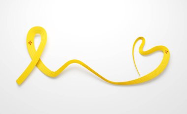 Üzerinde New Mexico Zia sembolü olan stilize sarı kurdele beyazı üzerine kalbi oluşturur. 3d illüstrasyon