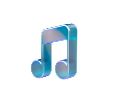 Şeffaf mavi bir kapağı, yuvarlak kenarları ve yumuşak ışıklandırması olan parlak bir müzik notası.