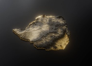 Zimbabwe Haritası Altın Metalik Doku Haritası Altın Rezervleri ve Altın Madencilik Konsepsiyonu 3B İllüstrasyon