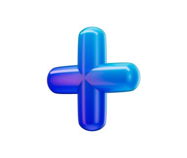 3 boyutlu mavi artı işareti, parlak, eğimli, pürüzsüz kenarlı, yuvarlak kenarlı. 3B Görüntü