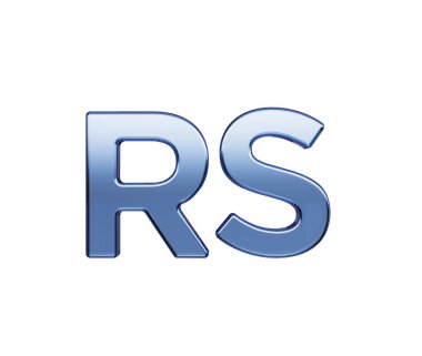 Dijital finansı sembolize eden cam kaplamalı 3D Deep Blue RS para birimi sembolü. 3B Görüntü