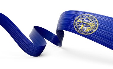 Nebraska bayrak kurdelesi 3D renkte, canlı devlet sembolü izole edilmiş. 3B illüstrasyon