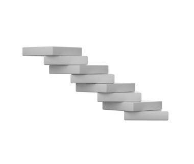 Beyaz bloklardan oluşan soyut bir üç boyutlu merdiven, dinamik ve geometrik bir yapı oluşturuyor. 3d illüstrasyon