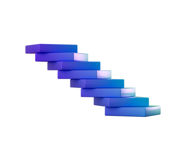 Beyaz bloklardan oluşan soyut bir üç boyutlu merdiven, dinamik ve geometrik bir yapı oluşturuyor. 3d illüstrasyon