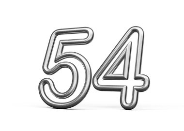 54 Numara: Gümüş Metalik Beyaz Arkaplan 3D Görüntü