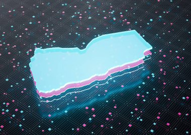 Aydınlatılmış Yemen Veri Haritası Neon Mavisi Kusursuz Şablon Arkaplanı 3B Görüntü