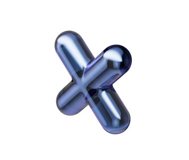 Pürüzsüz yansımaları ve metalik bir kaplaması olan üç boyutlu koyu mavi çarpım sembolü. 3d illüstrasyon