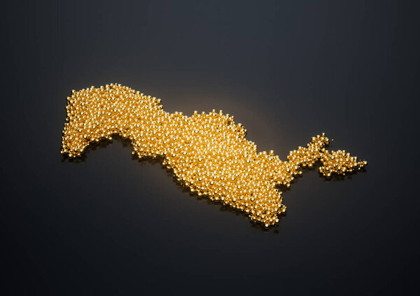 Uzbekistan Map Made Of High Quality Premium Golden Shiny Metallic Beads Or Balls 3D Illustration