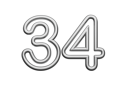 34 Numara: Gümüş Metalik Beyaz Arkaplan 3B Görüntü