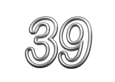 39 Numara: Gümüş Metalik Beyaz Arkaplan 3B Görüntü