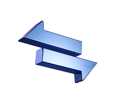 Değişimi ve transferi sembolize eden üç boyutlu parlak metalik mavi ok simgesi. 3d illüstrasyon