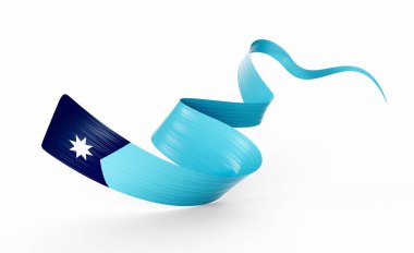 Yıldız ve mavi renklere sahip dinamik soyut bayrak kurdelesi devlet veya 3D illüstrasyonunu çağrıştırıyor