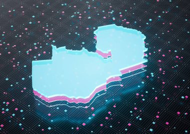 Aydınlatılmış Zambiya Veri Haritası Kusursuz Desen Arkaplanındaki Neon Mavi Işık 3B Görüntü